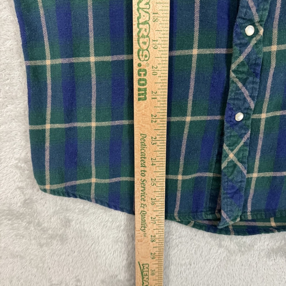 Wrangler Flannel Shirt Mens Medium Wrancher Green Blue Western Pearl Snap Casual - Picture 8 of 10